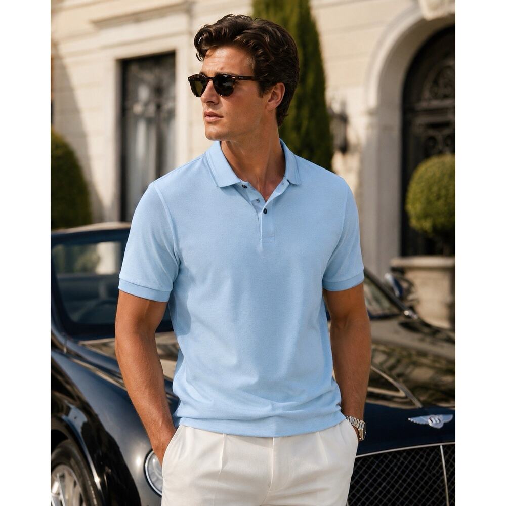 Scotch & Soda Men's Jacquard Textured Polo Light Blue Sz XL Golf Preppy EUC